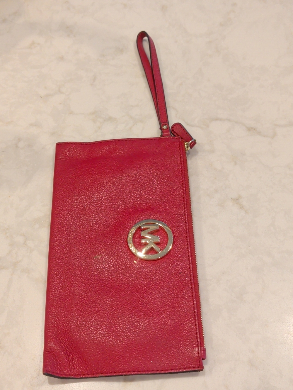 Michael Kors Pink-Red Pebble Leather Wristlet